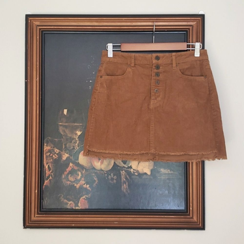 Indigo Rein Women's Corduroy Artsy Skirt Size 27 Academia Copper Button Front